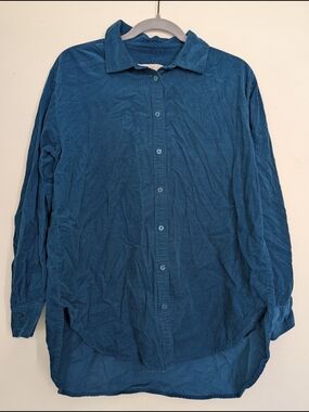 LOFT Teal Blue Corduroy Button-Down Shirt